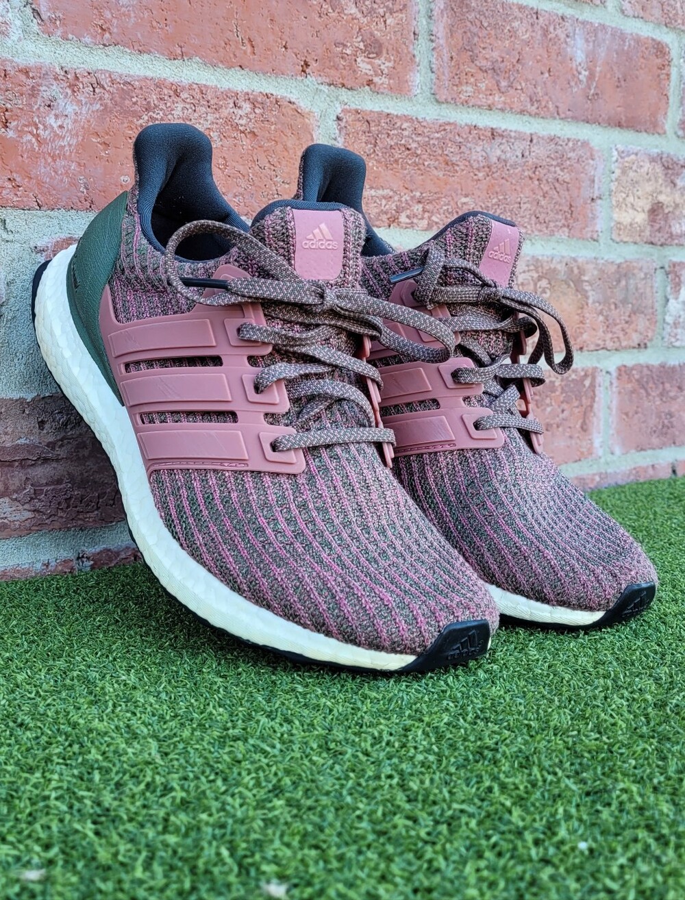 Womens ADIDAS ULTRABOOST Pink Olive Athletic Running Shoes - Size 7.5